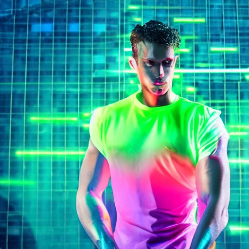 hyper realistic commercial photo of an smart athlete in action wearing neon clothes, depth of field, f/1.8, urban background
