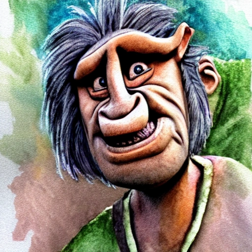 troll, watercolor style, detailed, film grain, realistic, not a cartoon