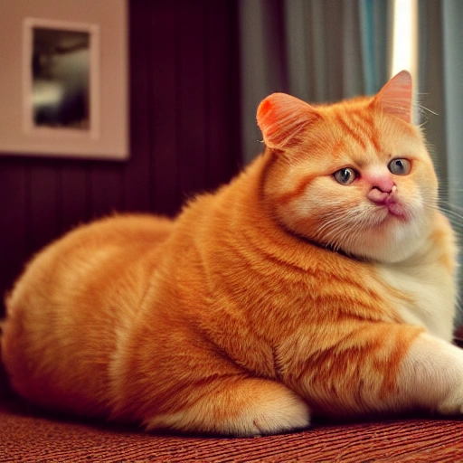 1 fat ginger cat, lounging in the sunlight, film grain, detailed, realistic, octane render, in a sunny room, soft light, cinematic