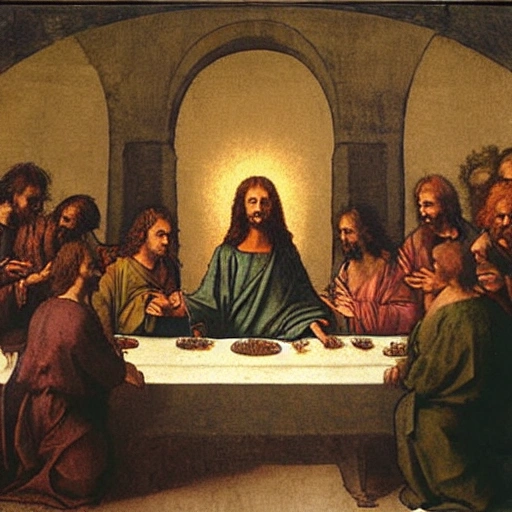 Harry Styles as jesus at the last supper by Leonardo da Vinci,