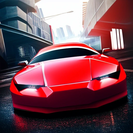 mirror's edge, red concept car, car design, photography, automotive design, front view, 4k, concept, future, colorful, neon, fantasy, dramatic lighting, hyper detailed, hyper realistic detailed, white clean city,