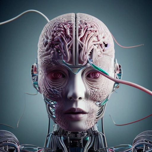 complex 3d render ultra detailed of a beautiful porcelain human brain, cyborg, robotic parts, 150 mm, beautiful studio soft light, rim light, vibrant details, luxurious cyberpunk, lace, hyperrealistic, cable electric wires, microchip, elegant, beautiful background, octane render, H. R. Giger style, 8k