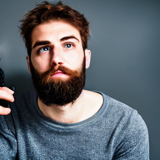 Pretty Guy whit beard playing videogames
