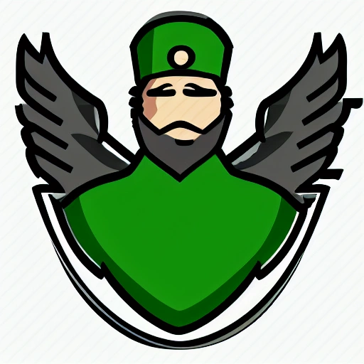 Logo, mordern army, soldier with beard, and from profile, with helmet, drawn in pencil, colored, green

