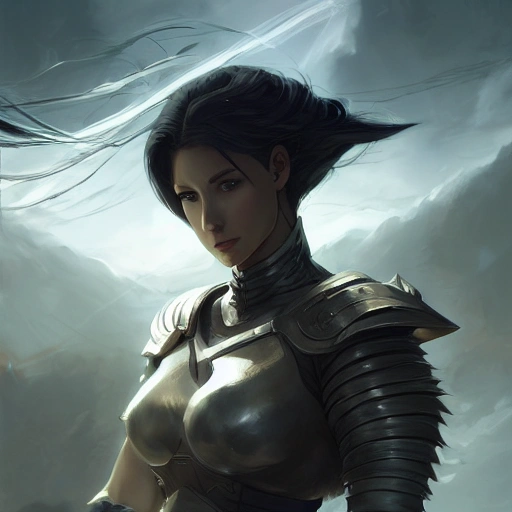 fantasy, sensual woman with Legendary Chest armor full-body shot