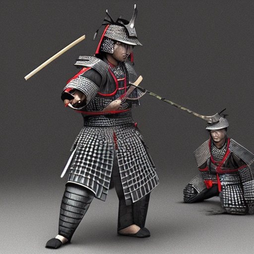 Visualize a powerful samurai in the midst of an important historical moment, displaying their skill and bravery as they make a decisive move that will change the course of history, 3D, 3D