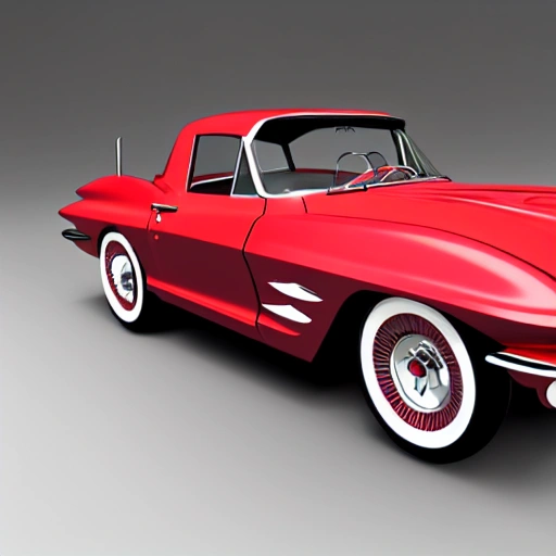 1962 Candy Apple Red Corvette, Front 3/4 view, complex 3d render ultra detailed of a beautiful, cyborg, robotic parts, 150 mm, beautiful studio soft light, rim light, vibrant details, luxurious cyberpunk, lace, hyperrealistic, cable electric wires, microchip, elegant, beautiful background, octane render, H. R. Giger style, 8k