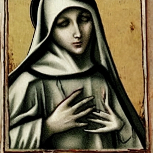 ghost of a dominican nun, becamoing parcicles of ash, da Vinci style
