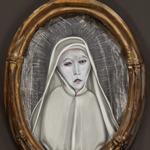 ghost of a dominican nun, becamoing parcicles of ash, baroque style
