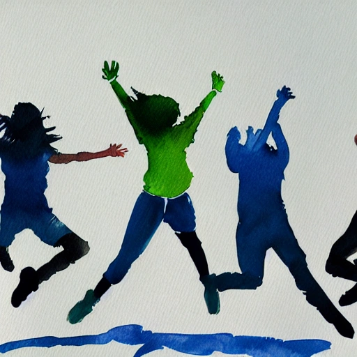 young people jumping, 4k, water color