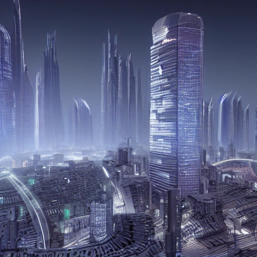 A digital realistic image of a futuristic city, 3D, 4K, HQ.