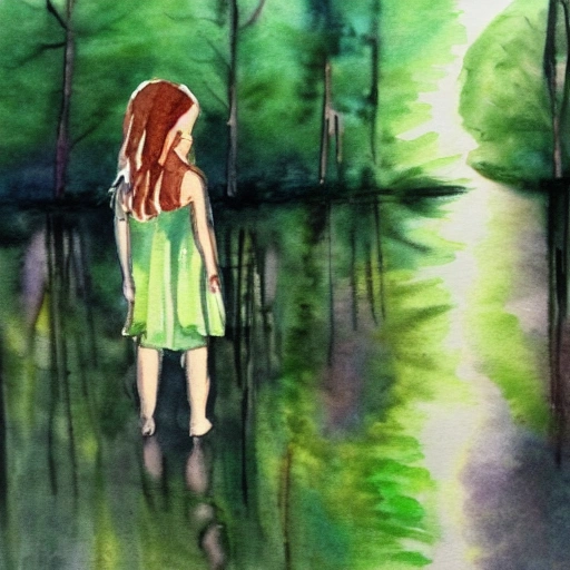 girl, forest, water color, night

