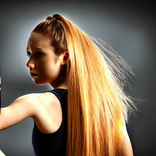 HDR,girl,sport,4K digital,very long hair,facing viewer