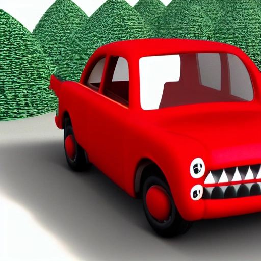 real person in the big red car style 3D, 3D