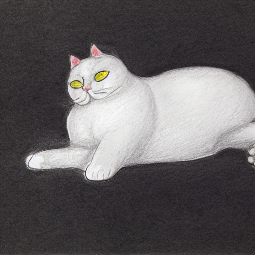 Tuxedo fat cat dreaming about a hamburger, Pencil Sketch