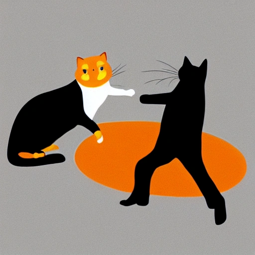 Tuxedo fat cat fighting with slim orange cat