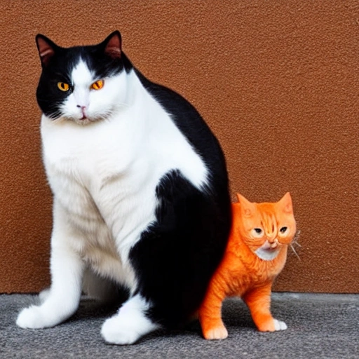 Tuxedo fat cat fighting with slim orange cat