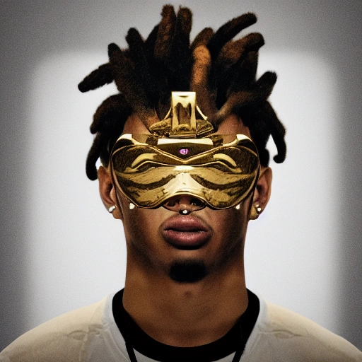 mdjrny-v4 style, very detailed, Hyper realistic, album cover, of [rapper with ski mask] portrait close up,  man, dreadlocks, gold jewelry, gold teeth, octane environment, urban landscape, ultra realistic, octane lighting, concept art, dreamy, elegant, ((intricate)), ((highly detailed)), (((depth of field))), (((professionally color graded))), 8k, 