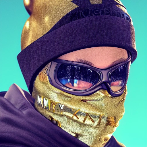 mdjrny-v4 style, very detailed, Hyper realistic, album cover, of [rapper with full  ski mask] portrait close up, gold jewelry, gold teeth, octane environment, urban landscape, ultra realistic, octane lighting, concept art, dreamy, elegant, ((intricate)), ((highly detailed)), (((depth of field))), (((professionally color graded))), 8k, 