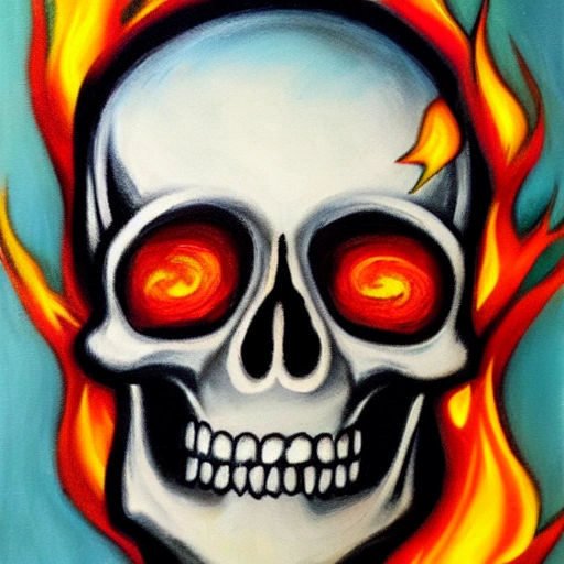  skull with fire over it, Oil Painting