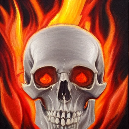  skull with fire over it, Oil Painting, Pencil Sketch, 3D