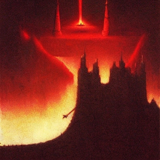 castle, beksinski style, hell, fire, diablo