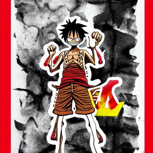 luffy one piece on supreme brand logo, 3D, Water Color
