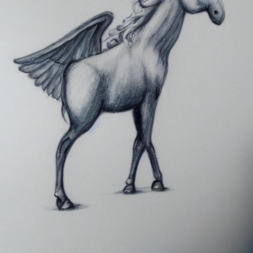 full-body unicorn with wings and shoes. , Pencil Sketch