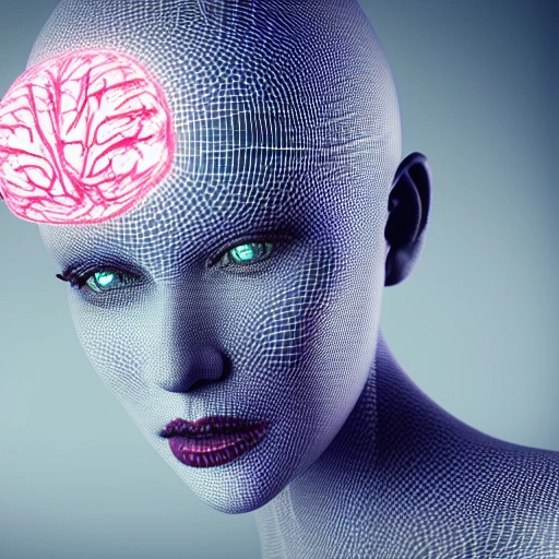 bichectomy render 3d woman real 4k art realistic  complex 3d render ultra detailed of a beautiful porcelain human brain, cyborg, robotic parts, 150 mm, beautiful studio soft light, rim light, vibrant details, luxurious cyberpunk, lace, hyperrealistic, cable electric wires, microchip, elegant, beautiful background, octane render