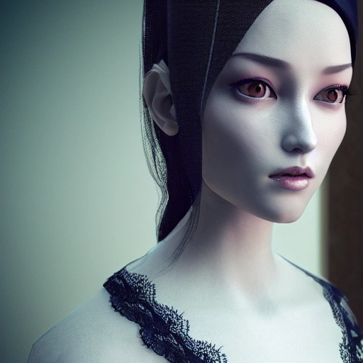 bichectomy render 3d woman real 4k art realistic complex 3d render ultra detailed of a beautiful porcelain human, 150 mm, beautiful studio soft light, rim light, vibrant details, luxurious, lace, hyperrealistic, elegant, beautiful background, octane render