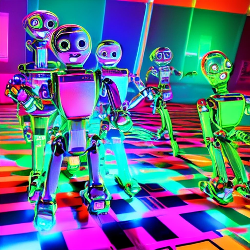 Robots dance in the bright laboratory, Trippy