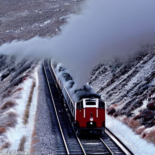 tren de vapor conducido a través de la nieve, el expreso polar, paisaje escénico, entorno deslumbrante, oscuridad, ultra detallado, rendimiento de octanaje, detalle ultra, detalles intrincados, iluminación volumétrica, colores vivos, fotorrealista, fotografía, realista, alta resolución, arte digital, ultra lente gran angular, vista aérea, vista elevada