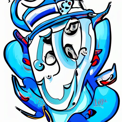 USMO, graffiti , digital art , blue and white  , vector , Cartoon