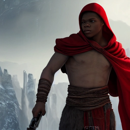 3D RPG Wide angle shot, full-body image of a male acolyte wearing red robes who looks like John Boyega, masterpiece, Ultra Detailed, Hyper-realistic, white background, character concept art by God of War.