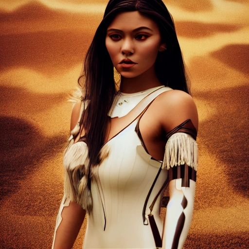 mdjrny-v4 style portrait photo as pocahontas, young beautiful brunette woman, perfectly symmetrical face, transparent latex dress, (((wild west))) environment, japanese street scene, surrealism, concept art, elegant , ((complex) ), ((very detailed)), depth of field, ((professional color correction)), 8k
