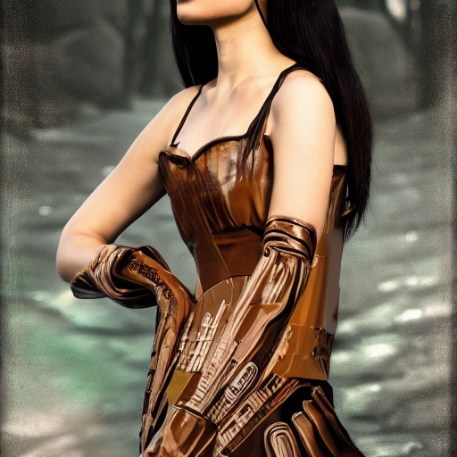 mdjrny-v4 style portrait photo as pocahontas, young beautiful brunette woman, perfectly symmetrical face, transparent latex dress, (((wild west))) environment, japanese street scene, surrealism, concept art, elegant , ((complex) ), ((very detailed)), depth of field, ((professional color correction)), 8k
