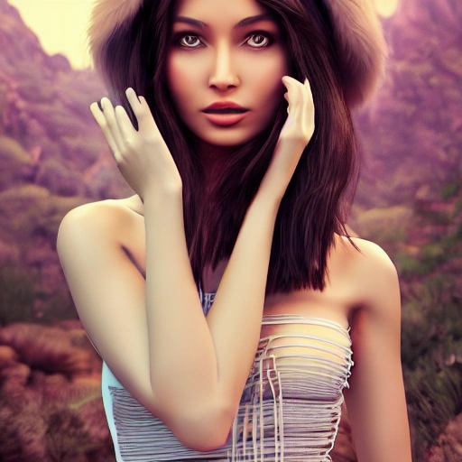 3D animation style portrait photo as Pocahontas, young beautiful brunette woman with perfect symmetrical face, transparent latex dress, (((wild west))) environment, Japanese street scene, surreal, concept art, elegant, ((complex) ), ((very detailed)), depth of field, ((professional color correction)), 8k