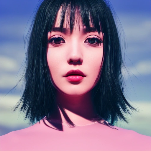3D animation style portrait photo, young beautiful brunette woman, beautiful Japanese girl, perfectly symmetrical face, transparent latex dress, (((wild west))) environment, Japanese street scene, surrealism, concept art, elegant, ( (complex) ), ((very detailed)), depth of field, ((professional color correction)), 8k