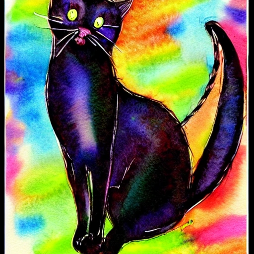 cat devil and good,  , Water Color