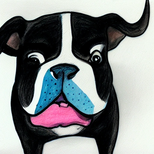 bull dog, Cartoon, Pencil Sketch, Water Color