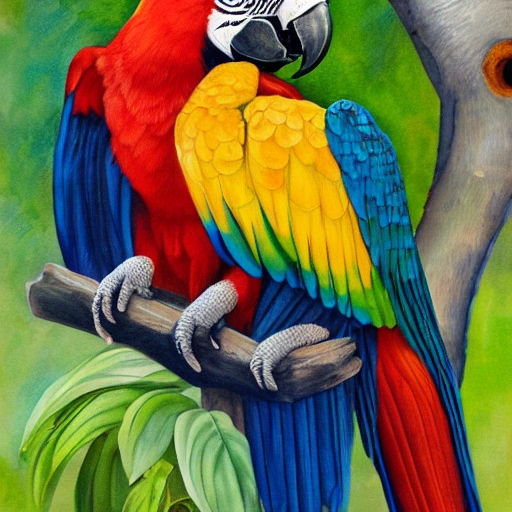 
realistically painted full-length macaw