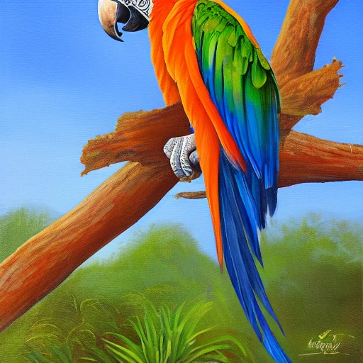 
realistically painted full-length macaw