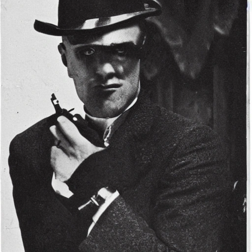 character : a very elegand person, Kangol, sharp, with a machine gun, 1920 mafia