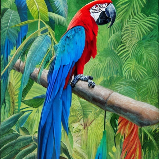 
realistically painted full-length macaw