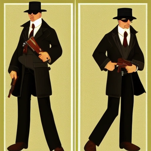 a fantasy character of me : very elegand person, Kangol, sharp, with a machine gun, 1920's mafia