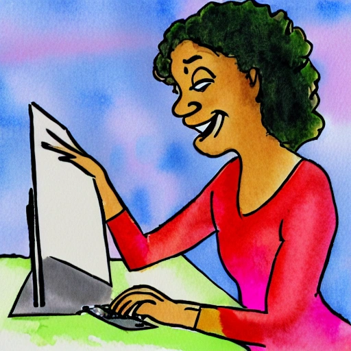 testimonial image of a grateful lady thanking for computer repair, Water Color