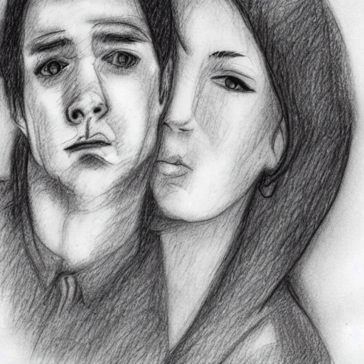 Draw a failed date between two people a sad one, Pencil Sketch