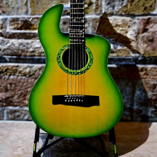 guitarra con alas verdes y naranjas 