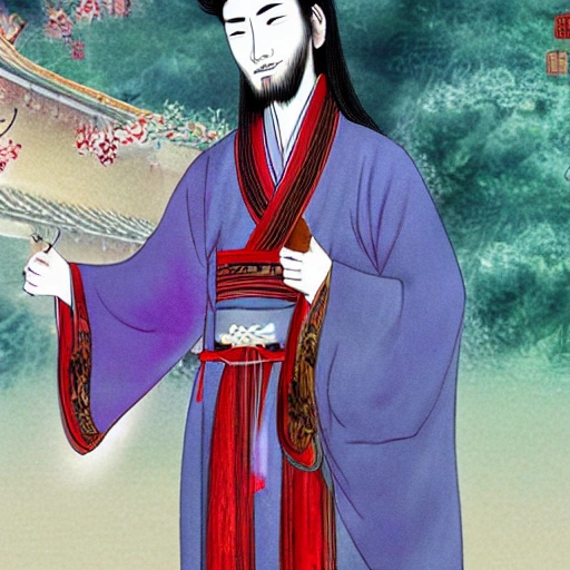 handsome young man, scholar, long silver hair, godlike, Water Color, ancient China, heaven official blessing, Tang dynasty, colorful, heavenly, dreamlike, hanfu, spring, Chinese new year