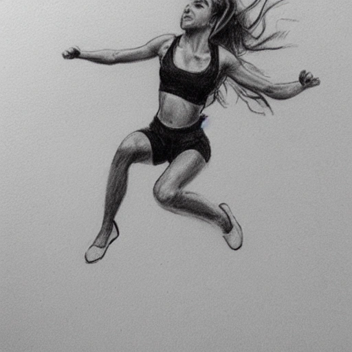 beutifull girl jumping, Pencil Sketch